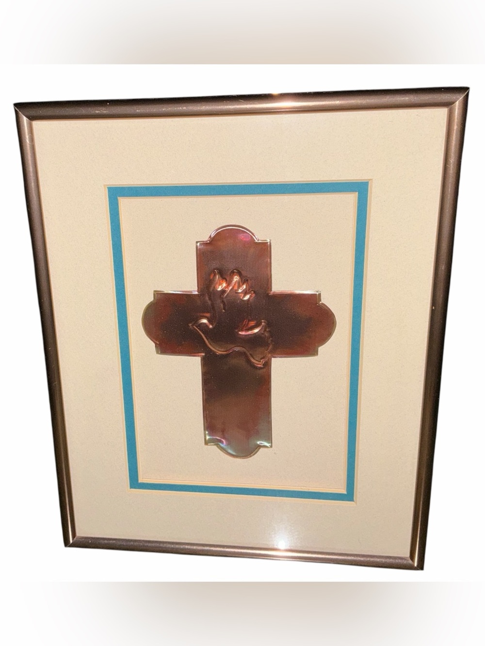 Vintage Teissedre Designs Inc. U.S.A. Cross Dove Wall Art Framed Handcrafted